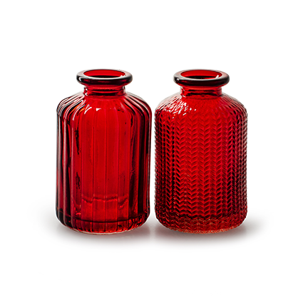 Bottlevase 'jazz' red 2-ass. h10 d6 cm