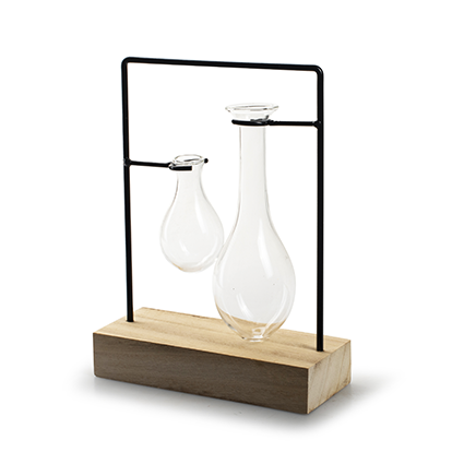 Metal+wood+glass 'erlen' h20.5 d15x6 cm