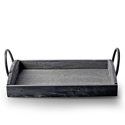 Houten tray grijs h5 d27x22 cm