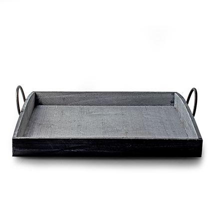Houten tray grijs h6 d39x39 cm