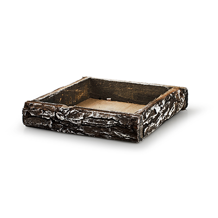 Wooden tray 'bark' grey/snow 20x20x4 cm