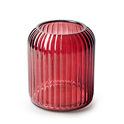 Vase 'striped' light red h13 d10.5 cm