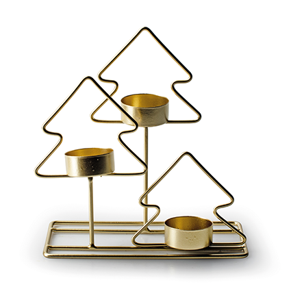 Metalen theelichthouder kerstboom 3x goud h18 cm