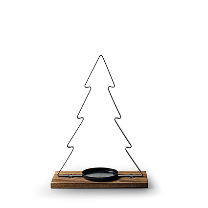 Metalen kerstboom op houten voet zwart h28 cm