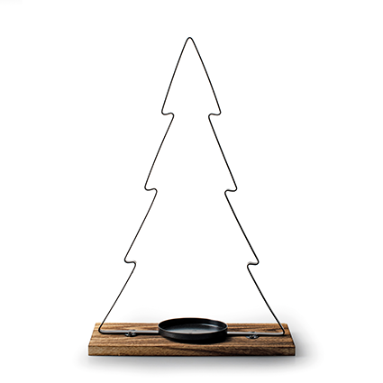 Metalen kerstboom op houten voet zwart h34 cm
