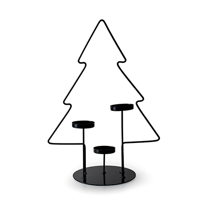 Metalen kerstboom met theelichthouder 3x zwart h38 cm