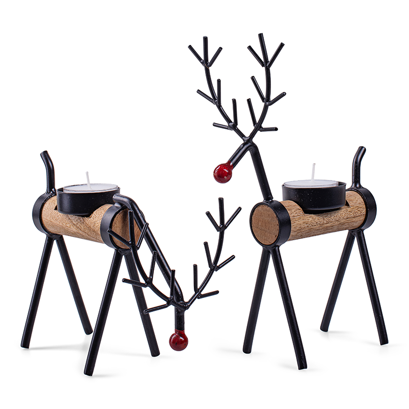 Set of 2 reindeers with tealightholder h23 d7.