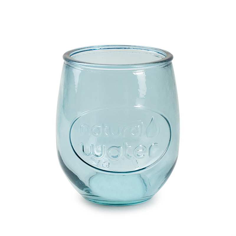 Eco waterglas 'natural water' blauw h10,5 d9 cm