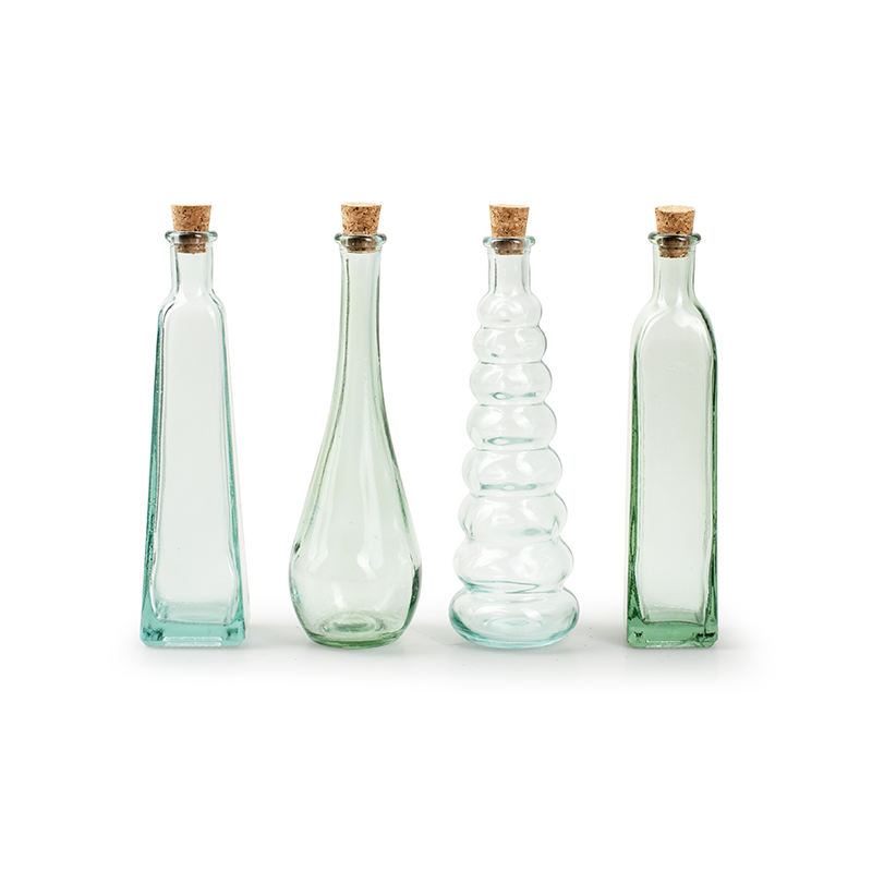Set van 4 eco flessen met kurk h17,5 d3,5 cm