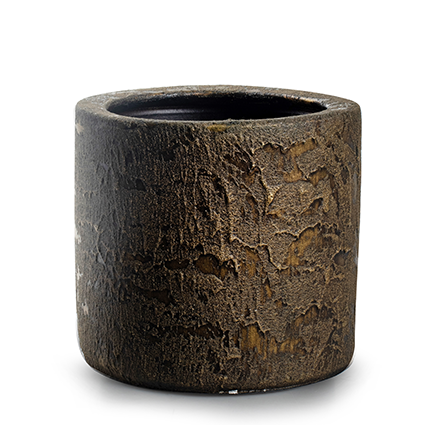 Cylinder pot 'mees' green gold h18 d20 cm