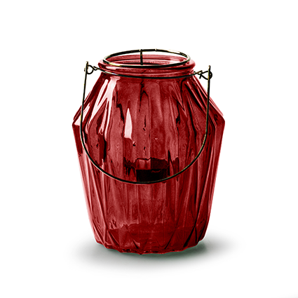 Lantaarn met inzet 'block' M rood h15 d13,5 cm